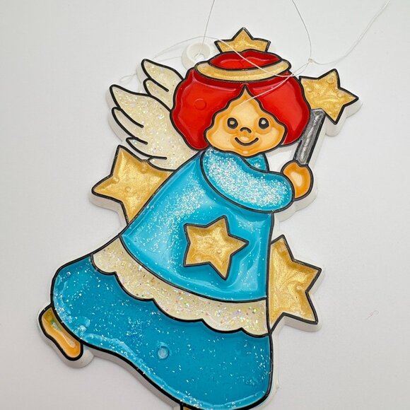 Vintage Angel Christmas Ornament Hand Painted Glitter Blue Gown Star Accents - Picture 6 of 6